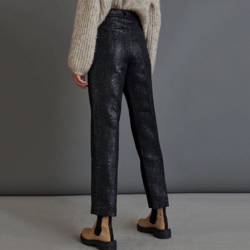 NWT Anthropologie The Essential Slim Straight High Rise Jacquard Trousers Black - Picture 3 of 8